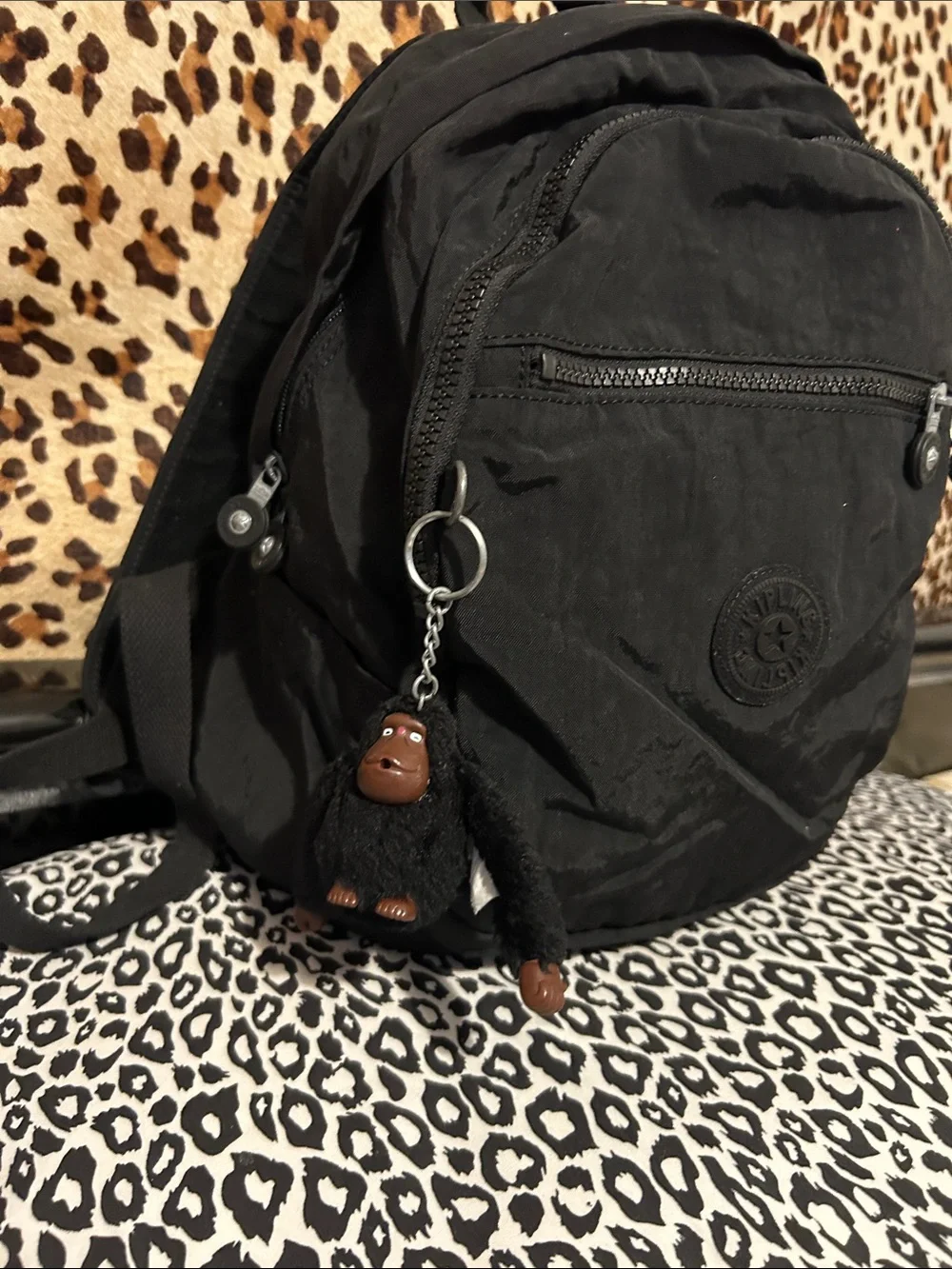 Kipling Black Nylon Mini Backpack with Monkey Charm
